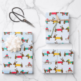 Dackeln Rentier Sledge Snow Weihnachtsmuster Geschenkpapier Set
