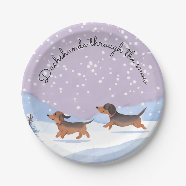Dackeln Schnee Dackel Weihnachtswurst Hunde Party Pappteller (Vorderseite)