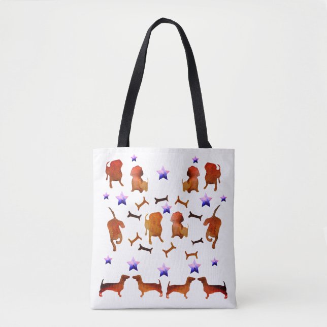Dackeln, Sterne & Hunenknochen Aquarell Tasche (Vorderseite)