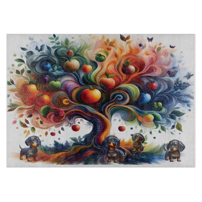 Dackeln unter dem Obstbaum Schneidebrett (Vorderseite)