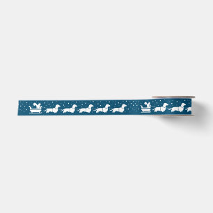 Dackeln Weihnachts-Schlitten mit Eichhörnchen Blau Satinband