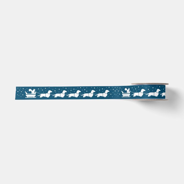 Dackeln Weihnachts-Schlitten mit Eichhörnchen Blau Satinband (Vorderseite)