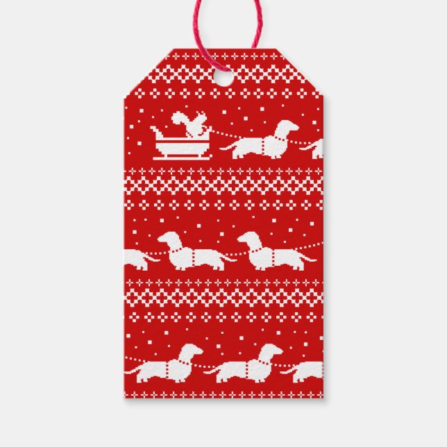 Dackeln Weihnachts-Schlitten mit Eichhörnchen Geschenkanhänger (Vorderseite)