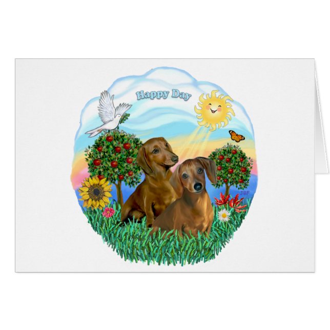 Dackeln (zwei rot oder braun) (Vorderseite (Horizontal))