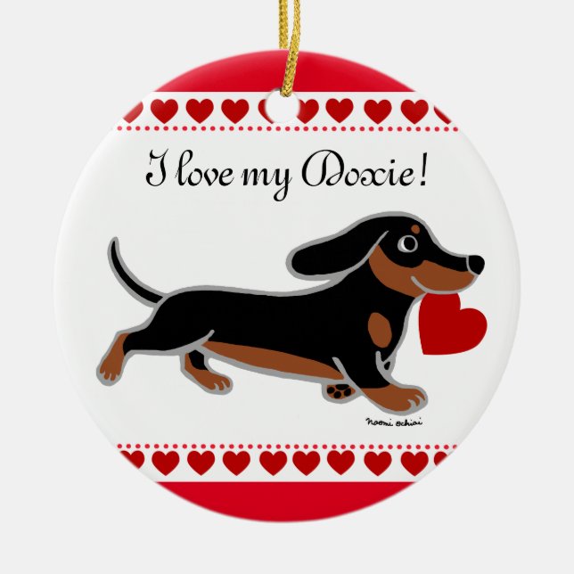 Dackelvalentine-Cartoon Keramikornament (Vorne)