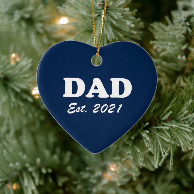 Dad Custom Est date navy blue cute modern heart Keramik Ornament (Baum)