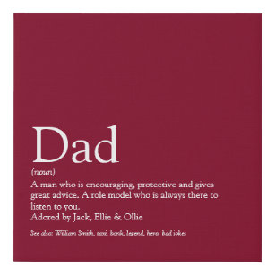 Dad Daddy Father Papa Definition Fun Burgundy Künstlicher Leinwanddruck