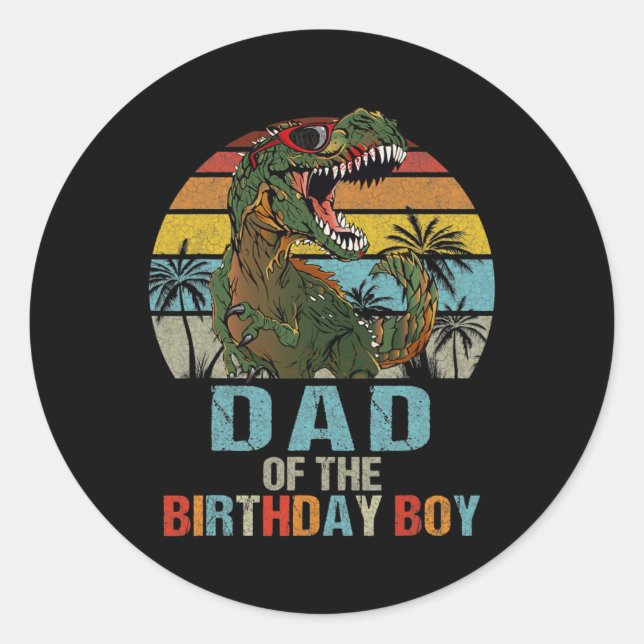 Dad Dinosaur of the Birthday Boy Matching Family  Runder Aufkleber (Vorderseite)