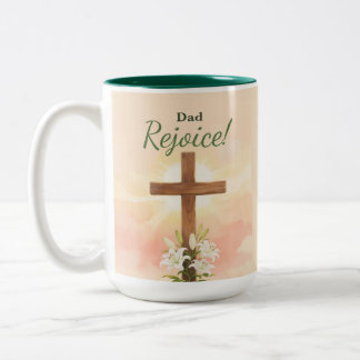 Dad Easter Rejoice Cross and Lilies Religious Zweifarbige Tasse