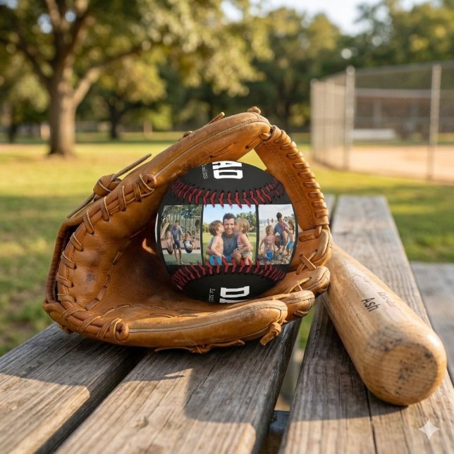 Dad Est. Bold White Font 3 Photo Fathers Day Gift  Baseball (Von Creator hochgeladen)