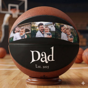 Dad Est. White Fun Bold Einfacher Text 3 Fotos Basketball