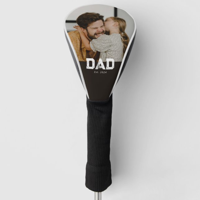 Dad Established Black Fun Bold Photo Golf Headcover (Vorderseite)