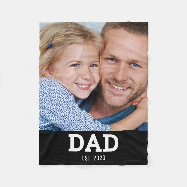 Dad Established Black Modern Photo Fleecedecke (Vorderseite)