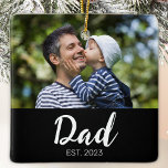Dad Established Black White Script Photo Keramikornament<br><div class="desc">Dad Established Script Photo Design. Replace the photo with your own of your kids and change the years to the years you became a dad.</div>