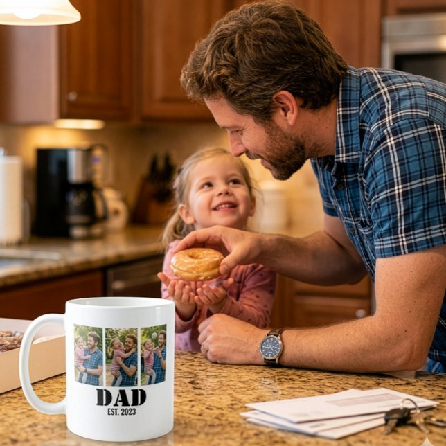 Dad Established Bold Black Font 3 Photos Kaffeetasse (Dad Established Bold Black Font 3 Photos Coffee Mug)