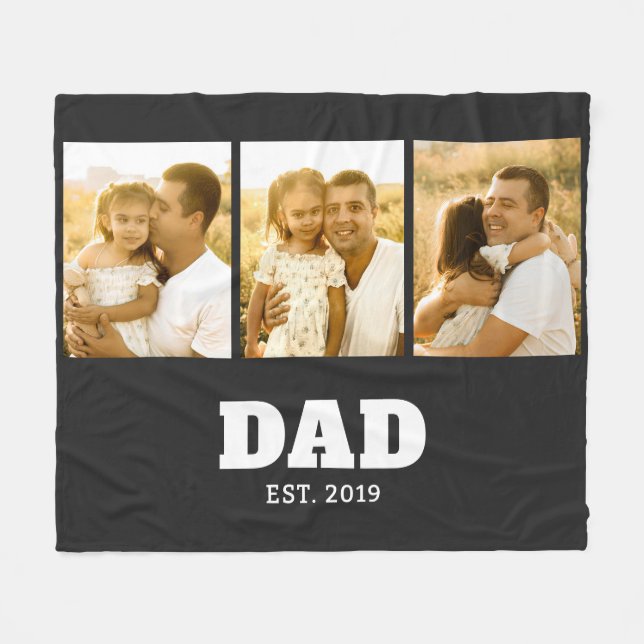 Dad Established Bold Text Black 3 Photo Fleecedecke (Vorderseite (Horizontal))