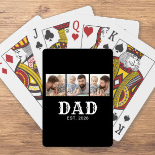 Dad Established Bold Typography Schwarz 3 Foto Spielkarten