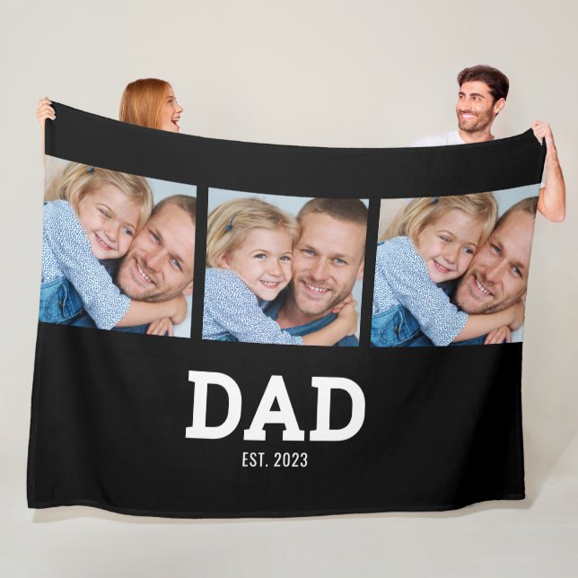 Dad Established Elegant Black 3 Photo Fleecedecke (Beispiel)