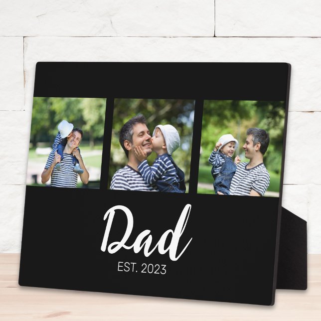 Dad Established Elegant Script Black 3 Photo Fotoplatte (Von Creator hochgeladen)