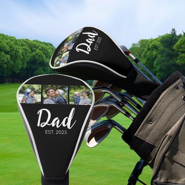 Dad Established Elegant Script Black 3 Photo Golf Headcover (Von Creator hochgeladen)