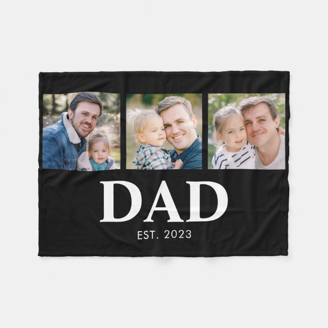 Dad Established Fathers Day 3 Picture Fleecedecke (Vorderseite (Horizontal))