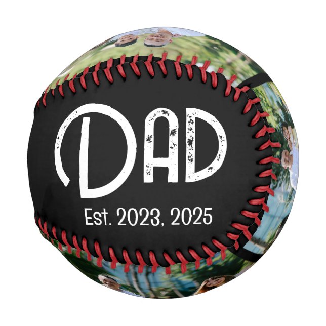 Dad Established Grunge Text Black 3 Photo Baseball (Rückseite Links)