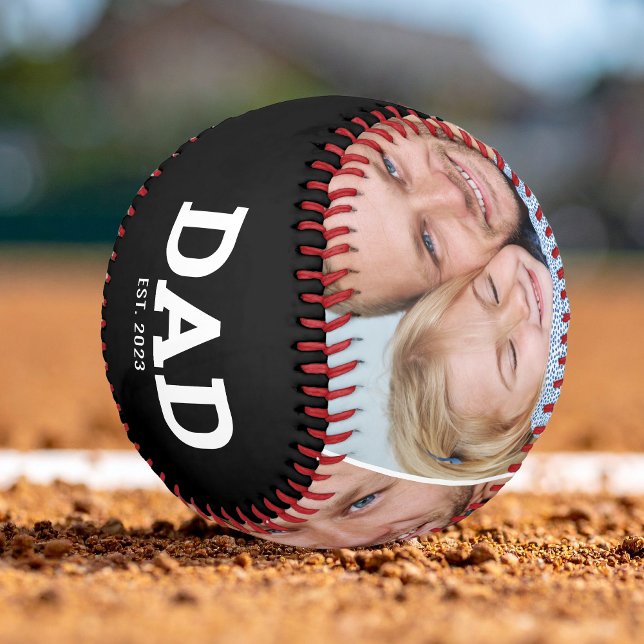 Dad Established Modern Black 3 Photo Collage Baseball (Von Creator hochgeladen)