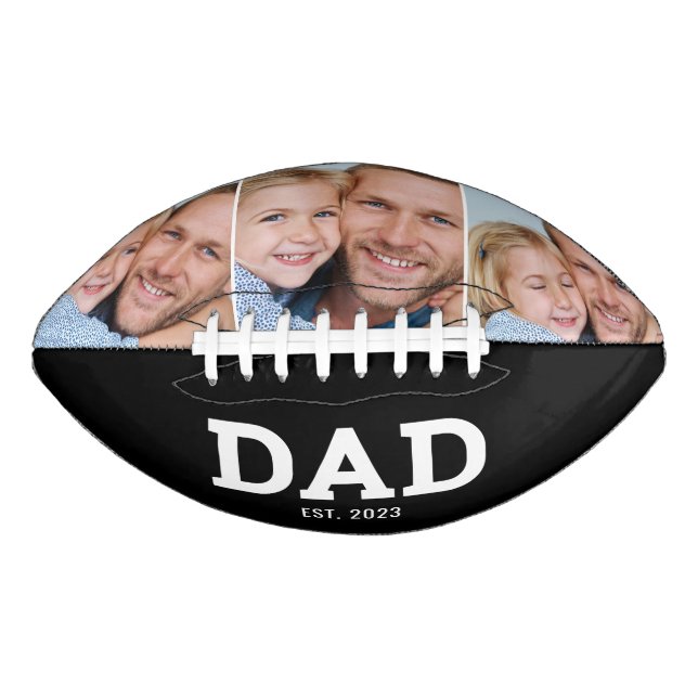 Dad Established Modern Black 3 Photo Collage Football (Vorderseite)
