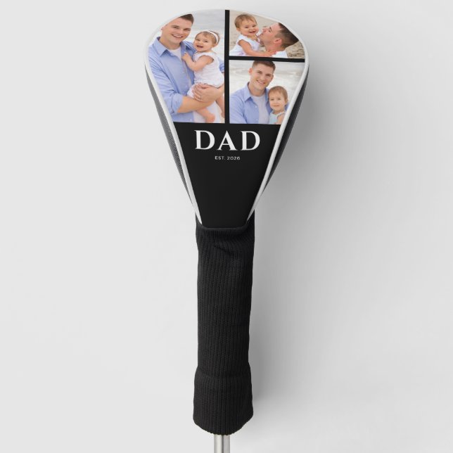 Dad Established Modern Black 3 Photo Golf Headcover (Vorderseite)
