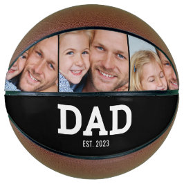 Dad Established Modern Black and White 3 Photo Basketball
