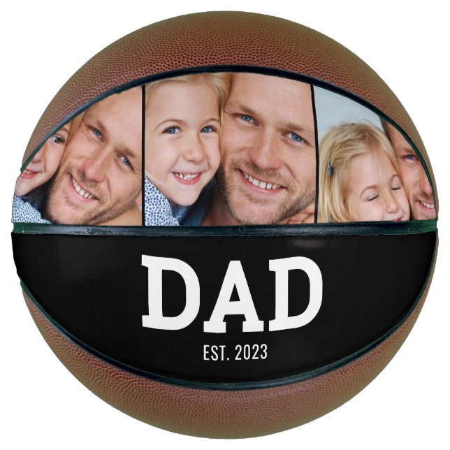 Dad Established Modern Black and White 3 Photo Basketball (Vorderseite)