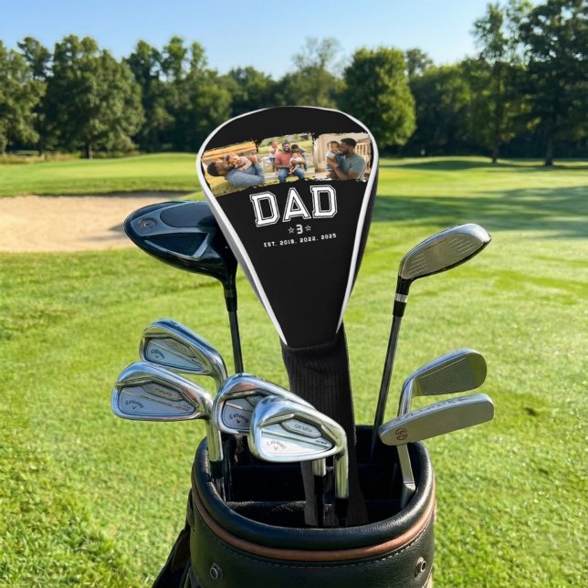 Dad Established Modern Bold White 3 Photo Golf Headcover (Von Creator hochgeladen)