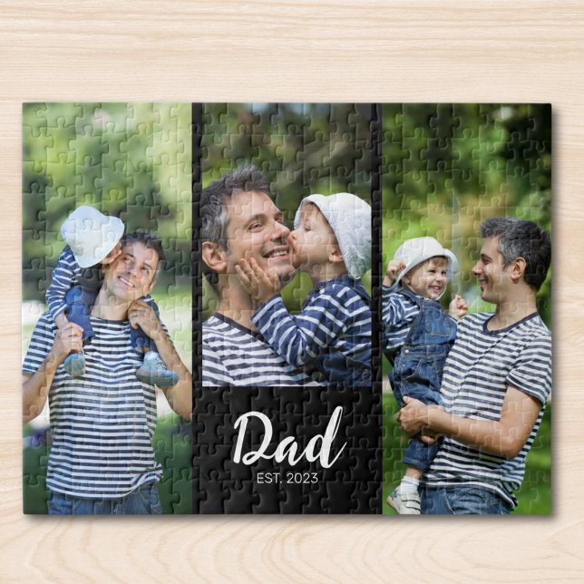 Dad Established Modern Script 3 Photo Jigsaw (Von Creator hochgeladen)