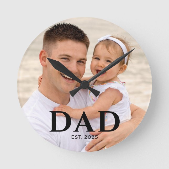 Dad Established Photo Father’s Day  Runde Wanduhr (Vorderseite)