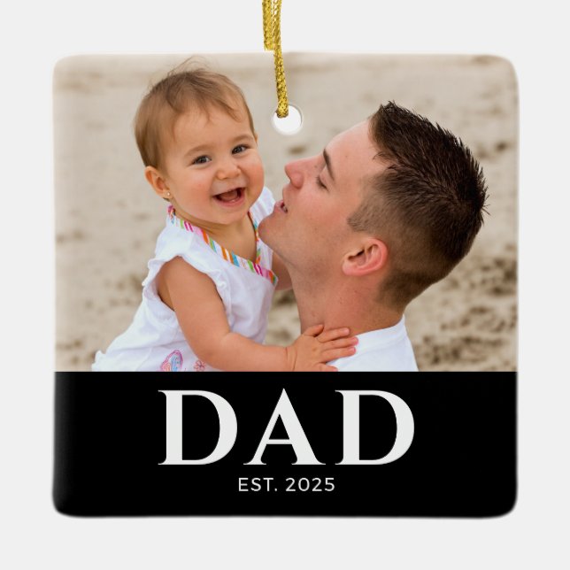 Dad Established Photo Keepsake Keramikornament (Vorderseite)