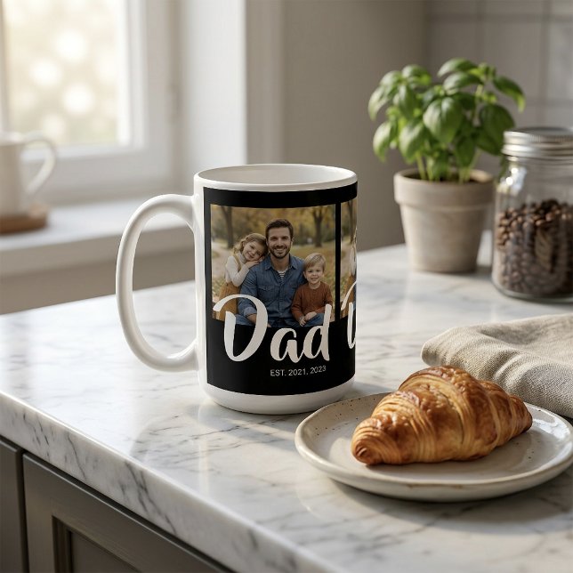 Dad Established Schrift Black 3 Foto Kaffeetasse (Dad Established Script Black 3 Photo Coffee Mug)