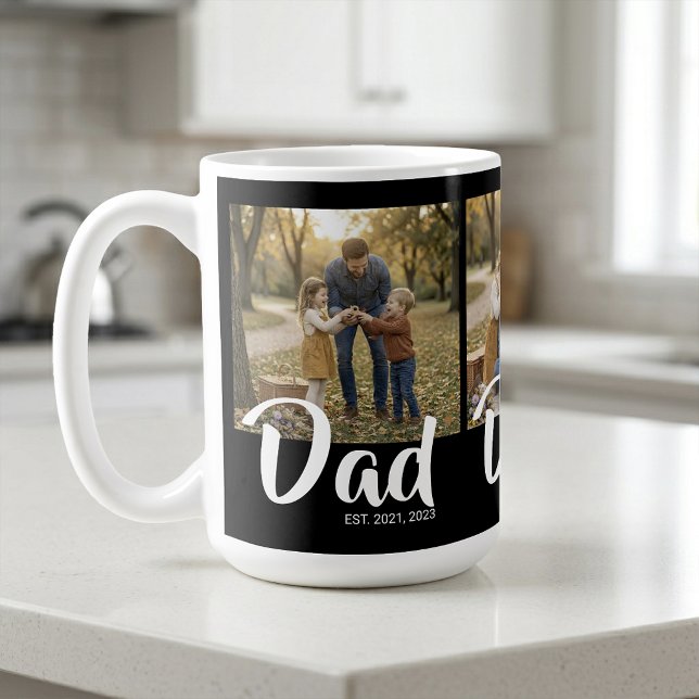 Dad Established Schrift Schwarz 3 Foto Kaffeetasse (Dad Established Script Black 3 Photo Coffee Mug)