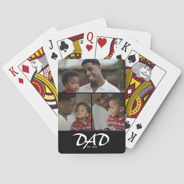 Dad Established Schrift Schwarz 3 Foto Spielkarten (Rückseite)