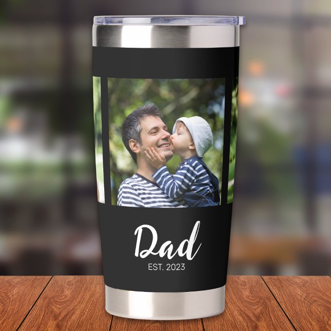 Dad Established Script Black 3 Photo Thermobecher (Von Creator hochgeladen)