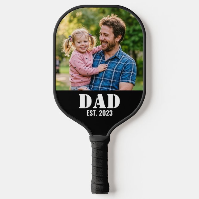 Dad Established Simple Black Typography Pickleball Schläger (Vorderseite)