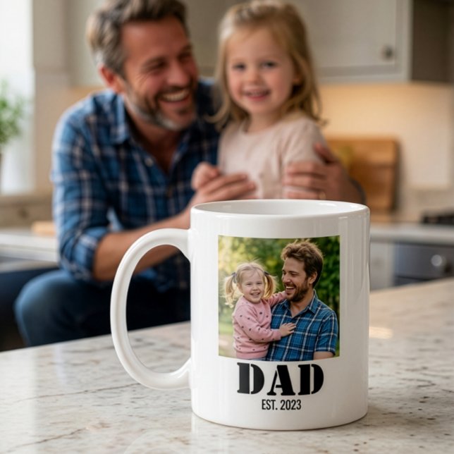 Dad Established Simple Bold Black Font Kaffeetasse (Dad Established Simple Bold Black Text + Personalized Photo on Coffee Mug)