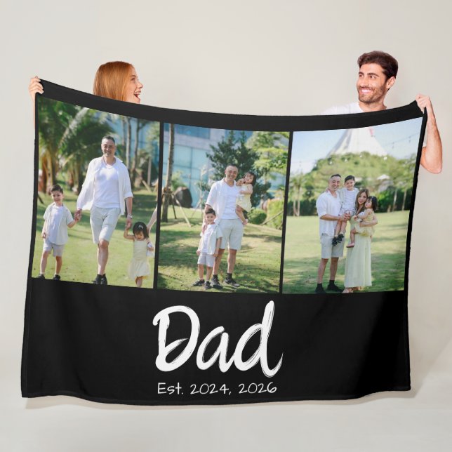 Dad Established weiße Schrift 3 Foto Fleecedecke (Beispiel)