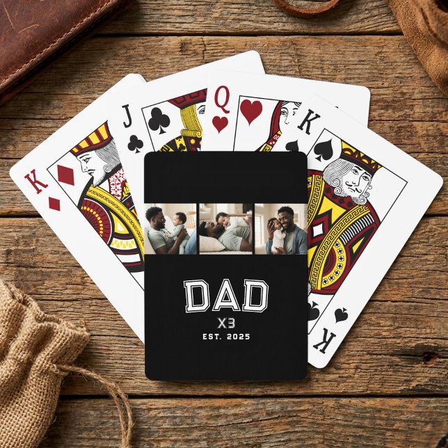 Dad Established Year Bold New Dad 3 Photo Spielkarten (Von Creator hochgeladen)