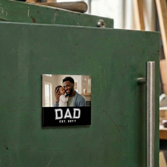 Dad Established Year Bold White Black Photo Magnet (Von Creator hochgeladen)