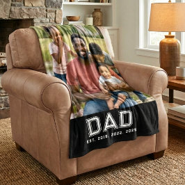 Dad Established Years Black Bold Photo Fleecedecke