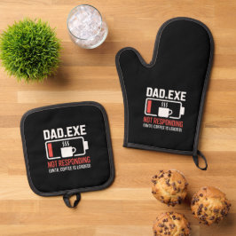 Dad.exe Coffee Loaded Not Responding Tech Ofenhandschuh & Topflappen-Set