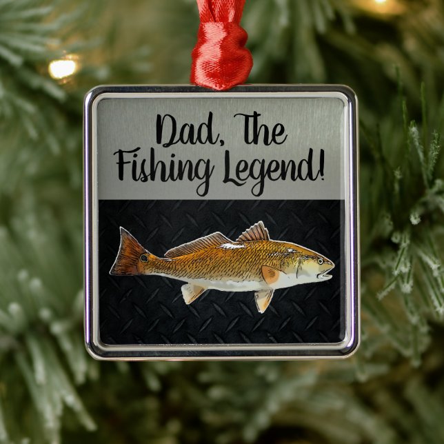 Dad Fishing Legend Redfish Fischer Angler Fish Ornament Aus Metall (Baum)