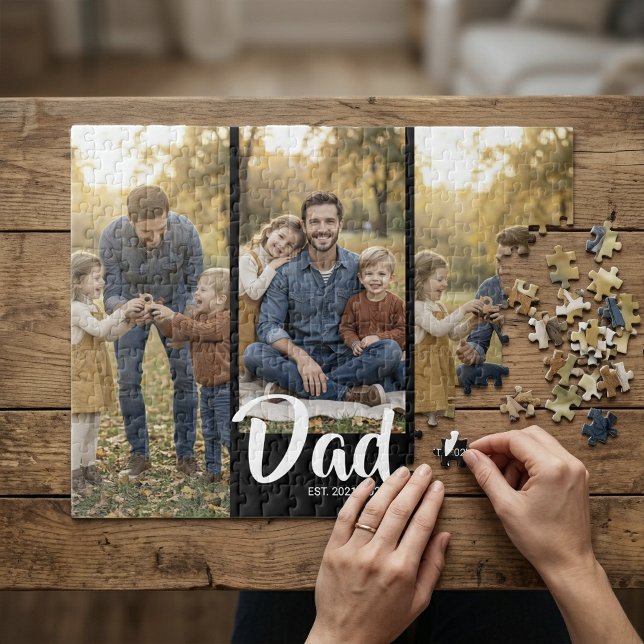Dad hat modernes Skript 3 Foto erstellt (Dad Established Modern Script 3 Photo Jigsaw Puzzle)