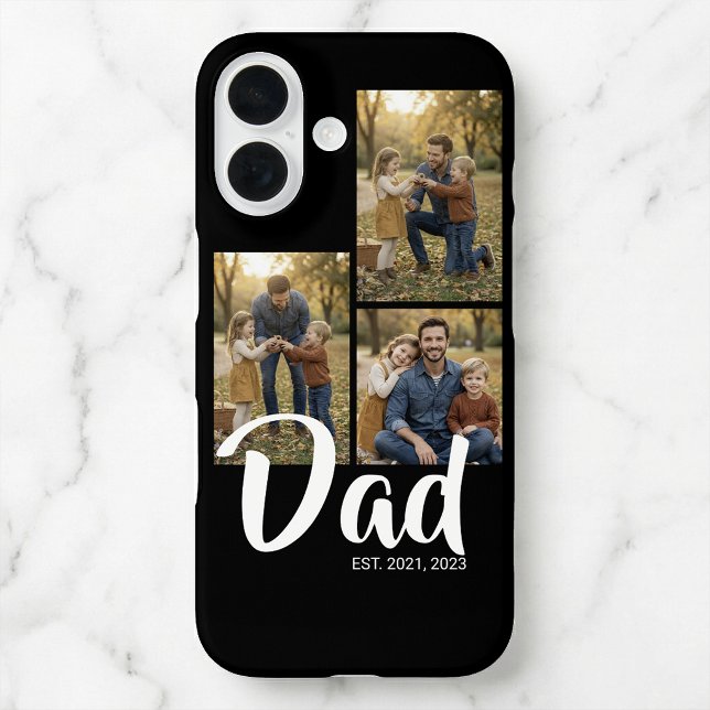 Dad hat modernes Skript Schwarz 3 Foto eingerichte iPhone 16 Hülle (Dad Established Modern Script Black 3 Photo iPhone 16 Case)
