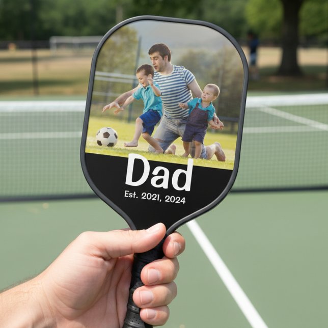 Dad hat Skript Schwarz Foto eingerichtet Pickleball Schläger (Von Creator hochgeladen)